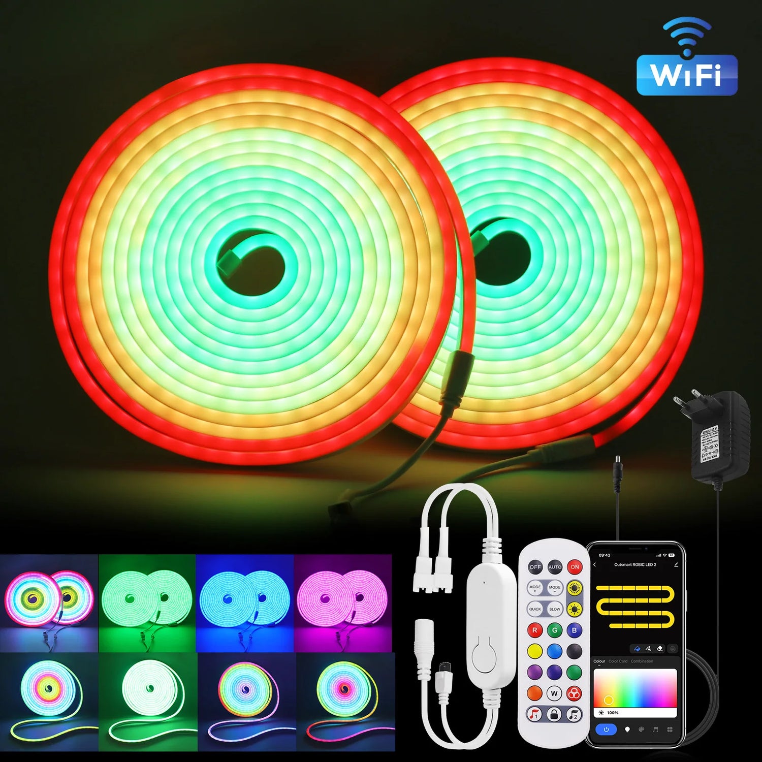 Ruban LED néon RGBIC effet arc-en-ciel