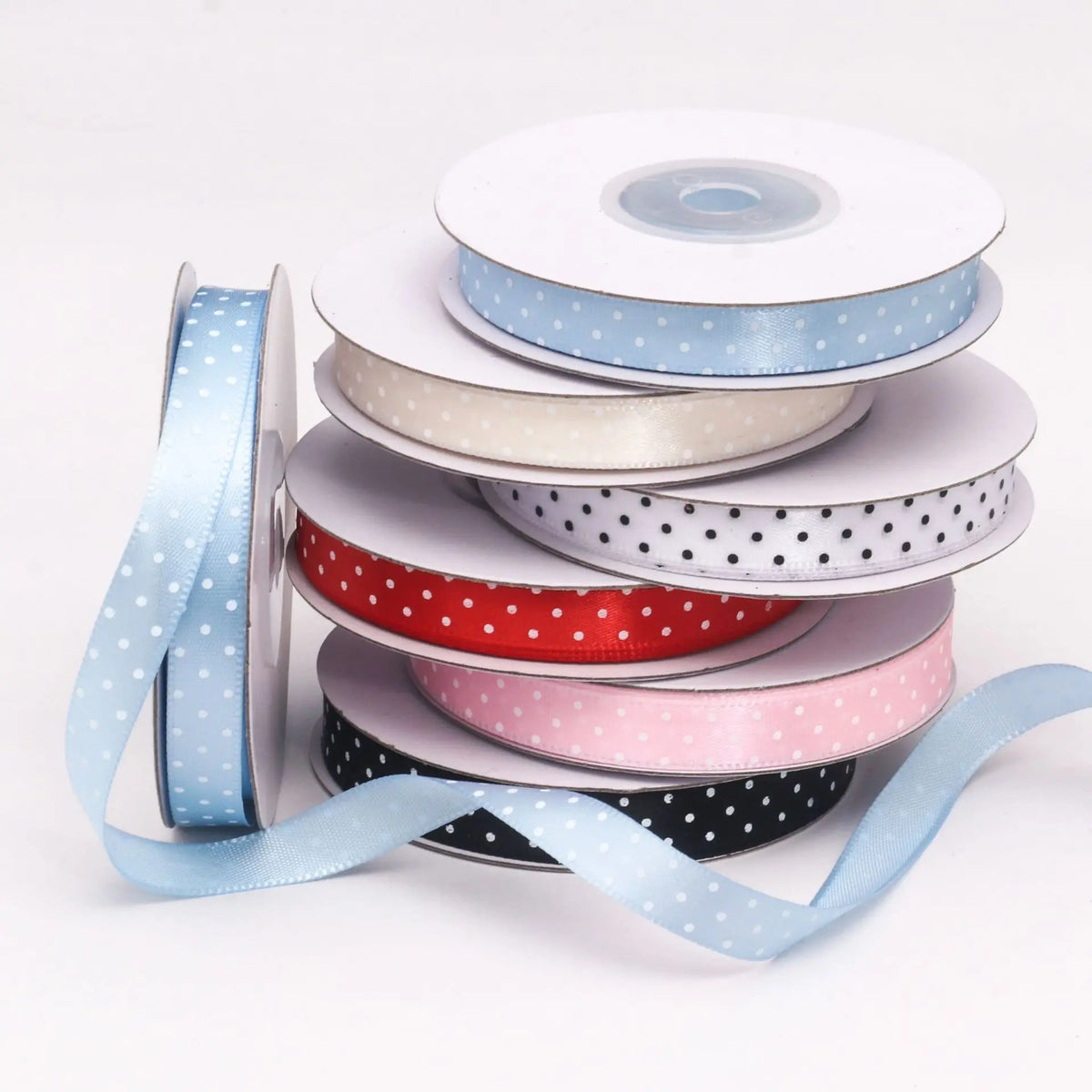 ruban polyester largeur 10mm pois blancs noir blanc rouge bleu clair unique opacité décoration