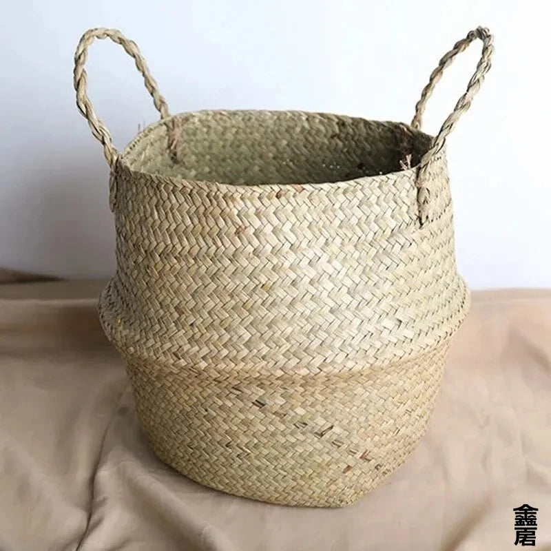 panier tressé bohème fleurs plantes vertes décoration intérieure naturelle cabas artisanal rangement maison jardin
