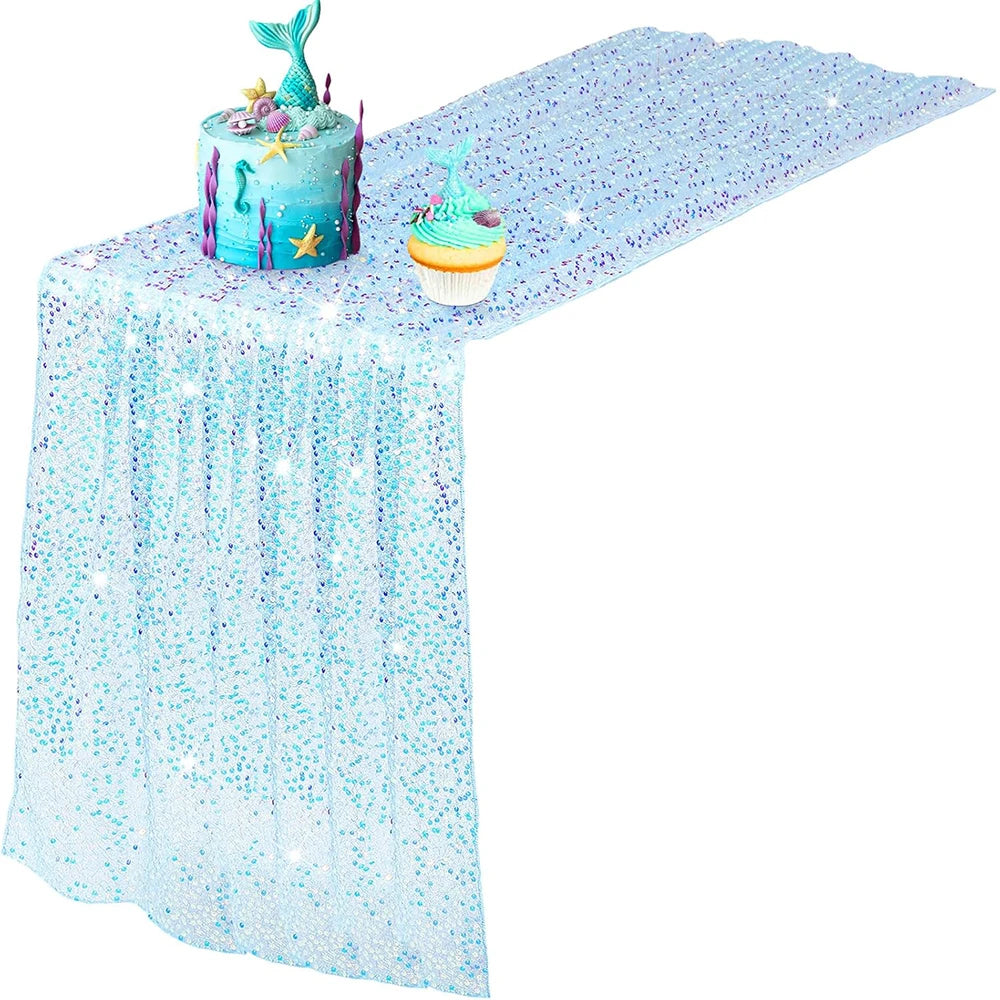 nappe table paillette scintillante sirène fête anniversaire baby shower violet rose festive