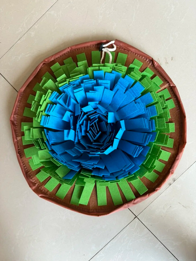 jouet interactif chien fleurs motifs géométriques orange vert blanc marron clair non slip