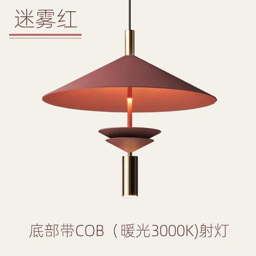 suspension lumineuse moderne conique rouge blanc doré cristal salon salle manger
