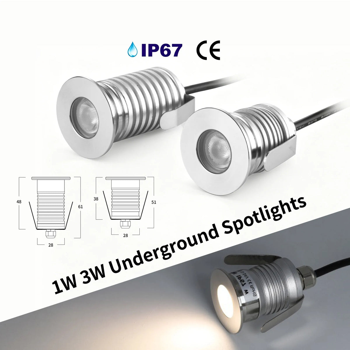lumière sous terrain led 1w 3w ip67 argentée moderne fil résistance opaques aluminium