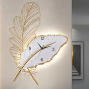 Horloge murale moderne en plumes résine pour salon, design luxe avec éclairage LED numérique