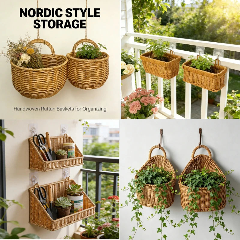 paniers tressés naturels panier suspendu mural rangement fruits légumes crochet scandinave pliable respectueux environnement.storage