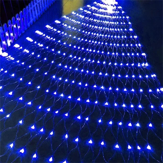 décoration noël guirlande led filet bleu blanc or moderne extérieure étanche 220v 101 150leds