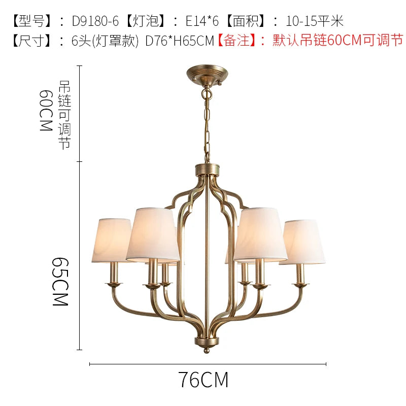 lustre classique doré finition métallique brillante abat jour blancs lumières salon chambre coucher