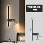 lampe murale led moderne minimaliste noir doré fixée mur interrupteur câble 2000lm chambre salle