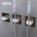 porte balai adhésif moderne violet bleu gris rondelle blanche transparente support crochets mur