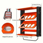rangement mural industriel orange noir argenté sprays bouteilles outils utilitaires multifonctionnels fixations murales