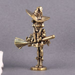 figurine sorcière bronze chapeau balai baguette deco maison conte fées éléments decoratifs