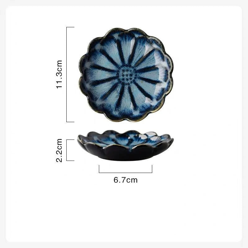 plateau bijoux céramique rose clair blanc bleu foncé motif floral moderne élégant anneaux boucles