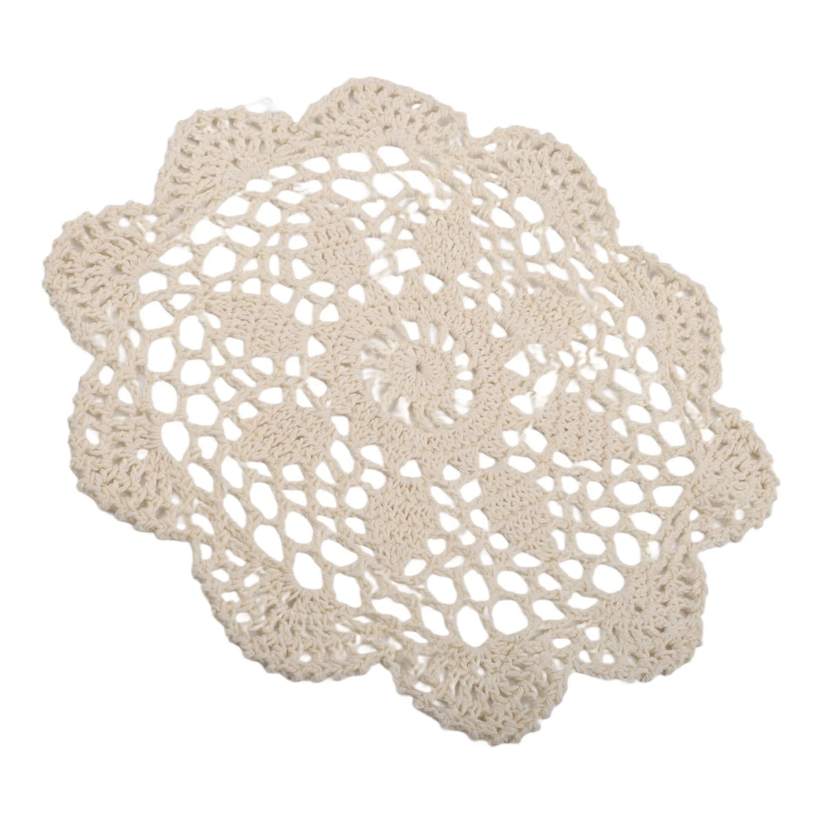 serviette table traditionnelle motif floral crochetée diamètre 35cm blanc
