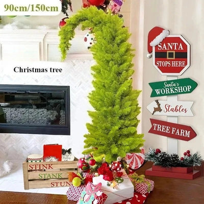 Sapin de Noël artificiel col tordu en forme de chapeau du Père Noël vert vif 90cm