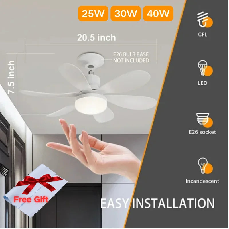 ventilateur led lumière moderne blanc télécommande ampoules 20.5inch