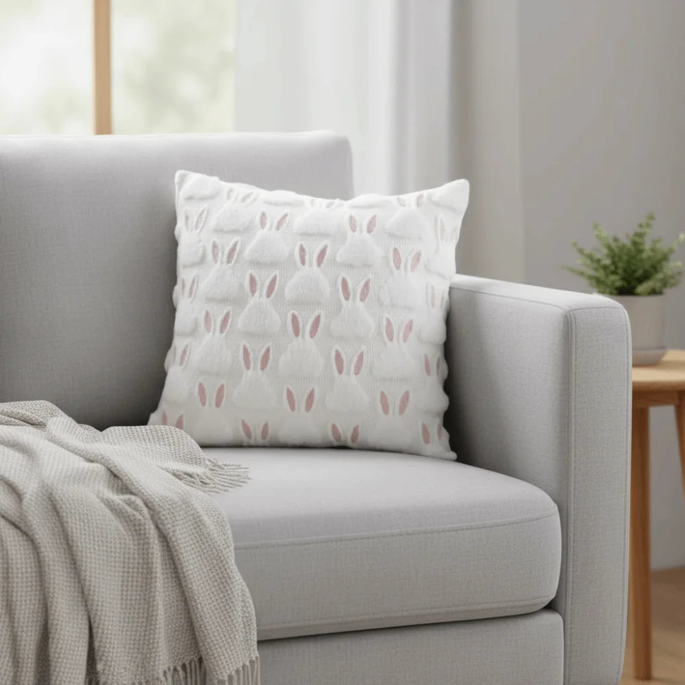 housse coussin motif fleurs blancs jaunes polyester coton 45cm doux confortable lit opacité fixations