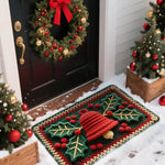 tapis sol noël motifs décoration rouge vert blanc antidérapant festive classique bienvenue merrychristmas