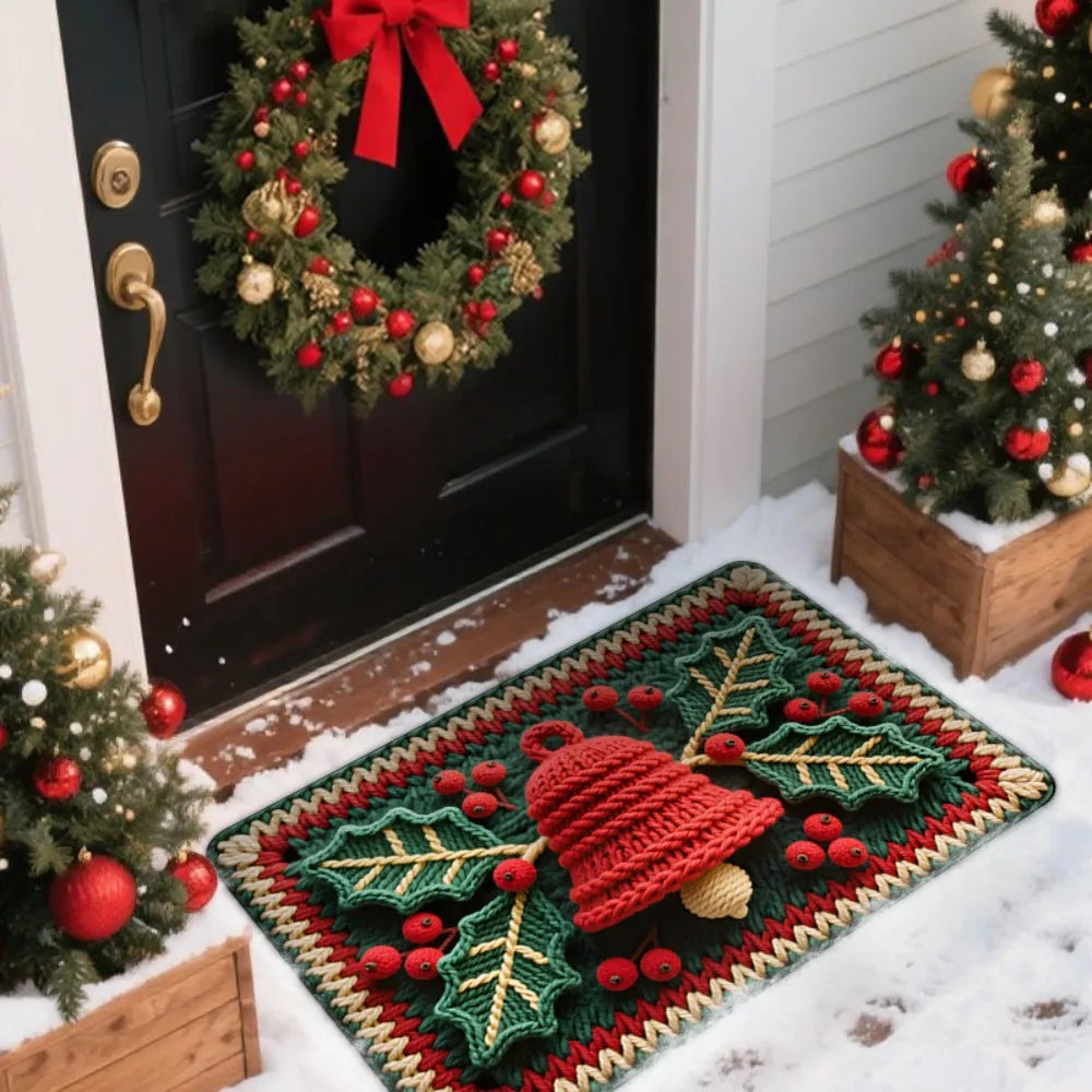 tapis sol noël motifs décoration rouge vert blanc antidérapant festive classique bienvenue merrychristmas