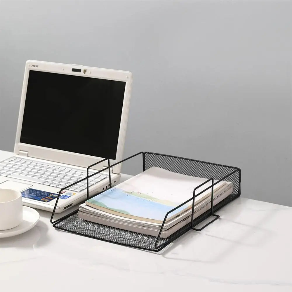 organiseur moderne plateau documents métal noir blanc stylé fonctionnel carnet stylo vase