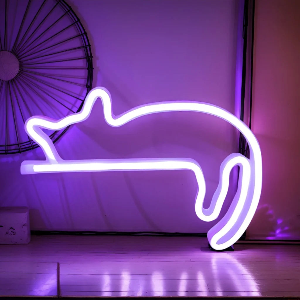 néon chat forme animaux chambre veilleuse led rose blanc moderne adhésif mur opaque