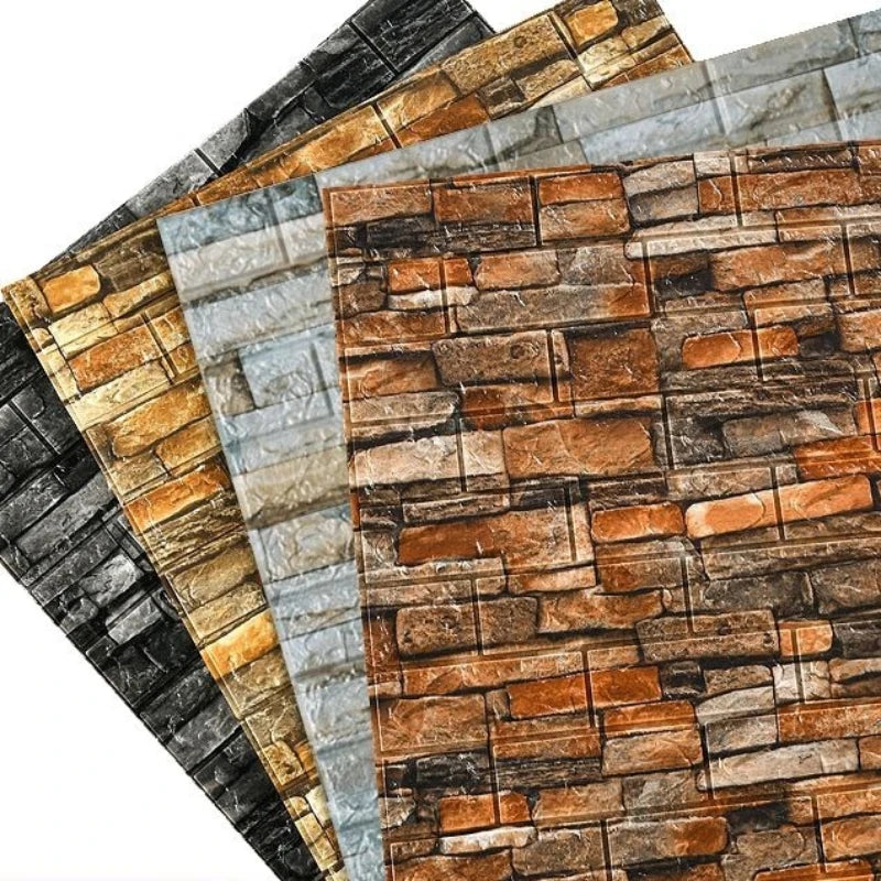 panneaux muraux imitation pierre adhésifs 3d rustique noir marron doré beige gris clair orange