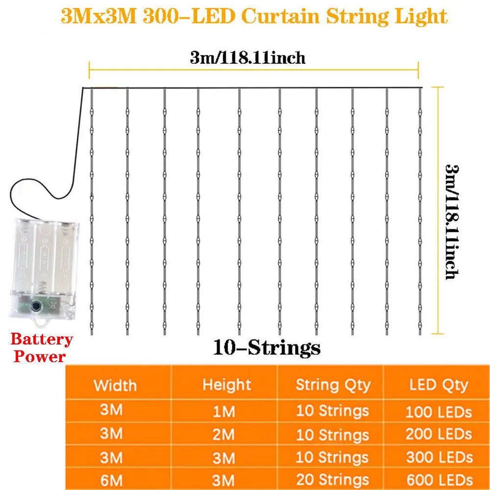 rideau lumineux led blanc chaud moderne 3m 300leds batteries télécommande clips