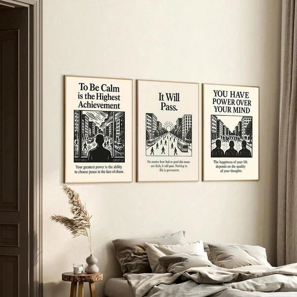 affiches murales minimaliste moderne textes imprimés illustrations cadre bois chambre salon deco