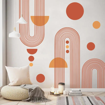 Décalcomanie murale en arc géométrique noir sur un mur de salon moderne