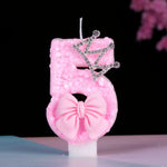 bougies numériques anniversaire filles pailletées rose couronne strass nœud papillon festive