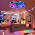 ventilateur led intelligent rvb vitesses ciel étoilé moderne cristal translucent télécommande