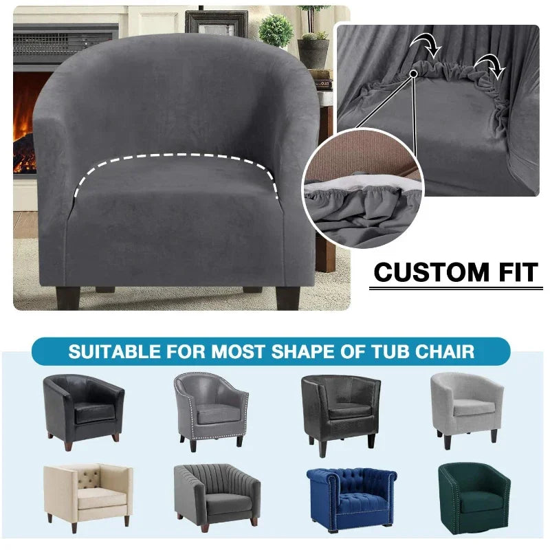 Housse fauteuil velours gris foncé étirable moderne élastiques canapé intérieur extérieur