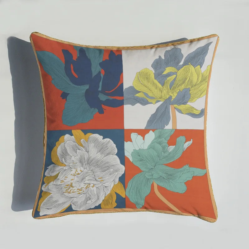 coussin decoratif velours orange motif cheval moderne bord doré 45x45cm sofa decoration