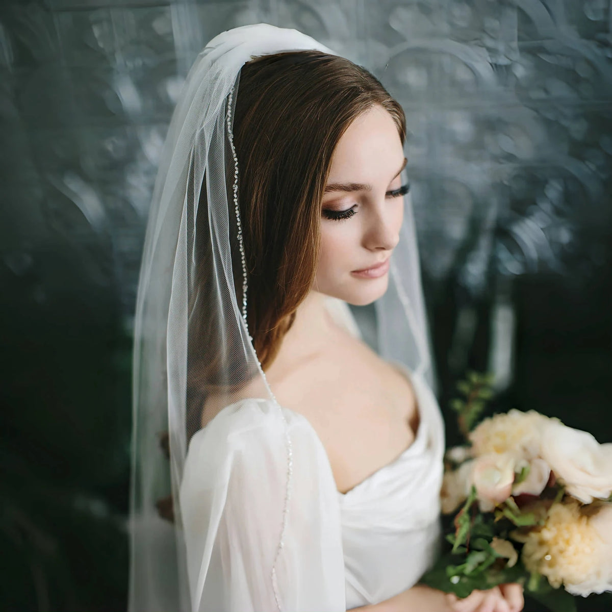 voile mariée blanc bordure transparent classique élégant chainette ondulée tulle fine bridal veils