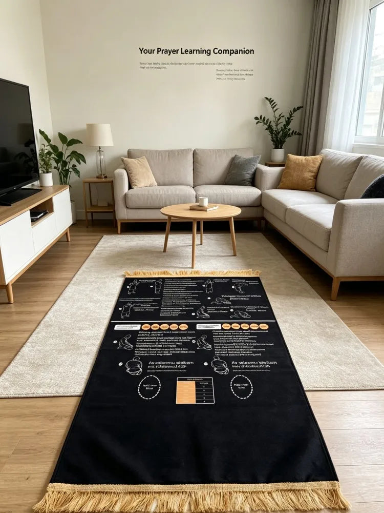 tapis prière musulman géométrique instructions didactique noir moderne étapes symboliques İslam