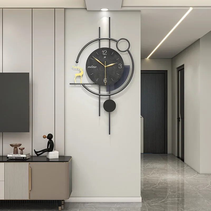 horloge murale moderne artistique abstraite salon or noir minimalisteDecoration cerf geometrique