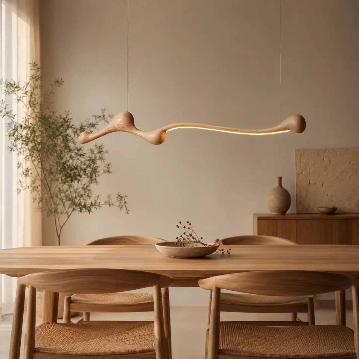 lampe suspendue bois naturel moderne marron foncé suspension minimaliste éclairage salon chambre