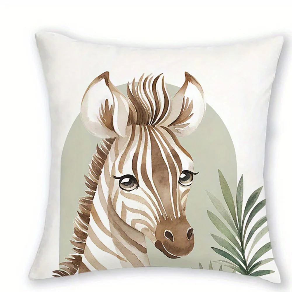 taies d'oreiller imprimées animaux zèbre girafe léopard éléphant moderne 45x45cm polyester zipper decoration chambre