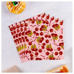 serviettes jetables rose clair cerises feuilles vertes fond rose moderne opaques pack 20PCS