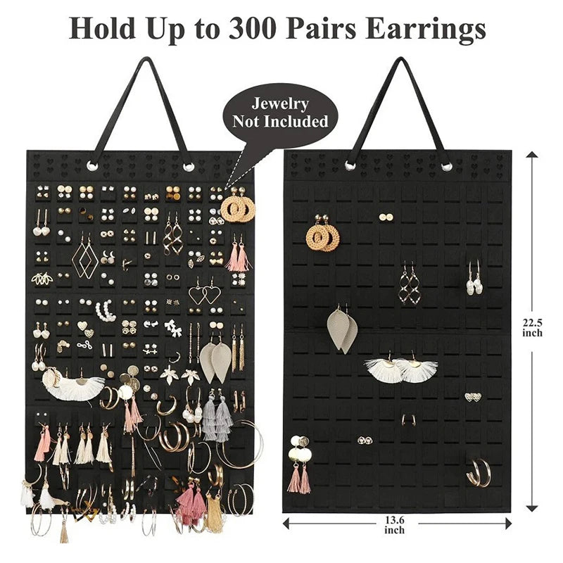 porte bijoux moderne noir grille perforations cordon suspension clips boucles oreilles rangement élégant minimaliste