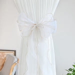 rideau fenêtre transparent rubans décoratifs nœuds dorées élégants maison vintageclair rose blanc