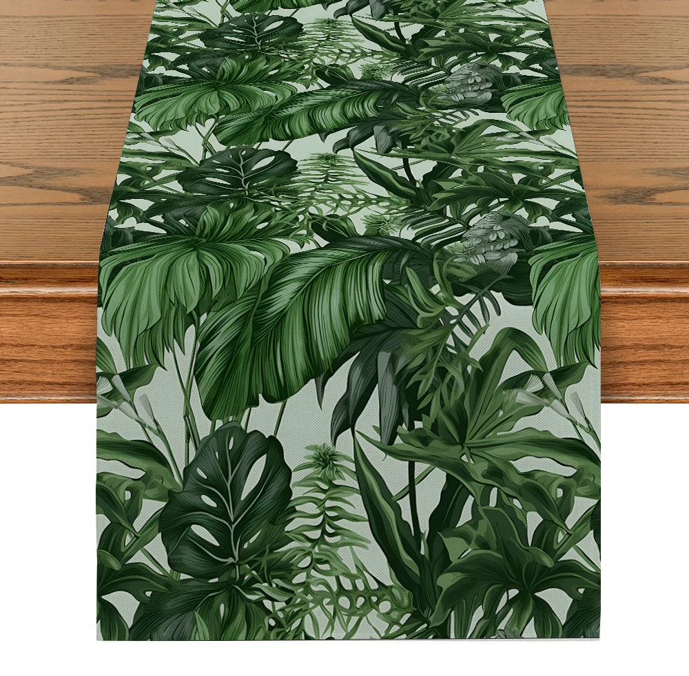 chemin table vert feuilles tropicales imprimé botanique tropical 120cm 150cm 180cm 200cm