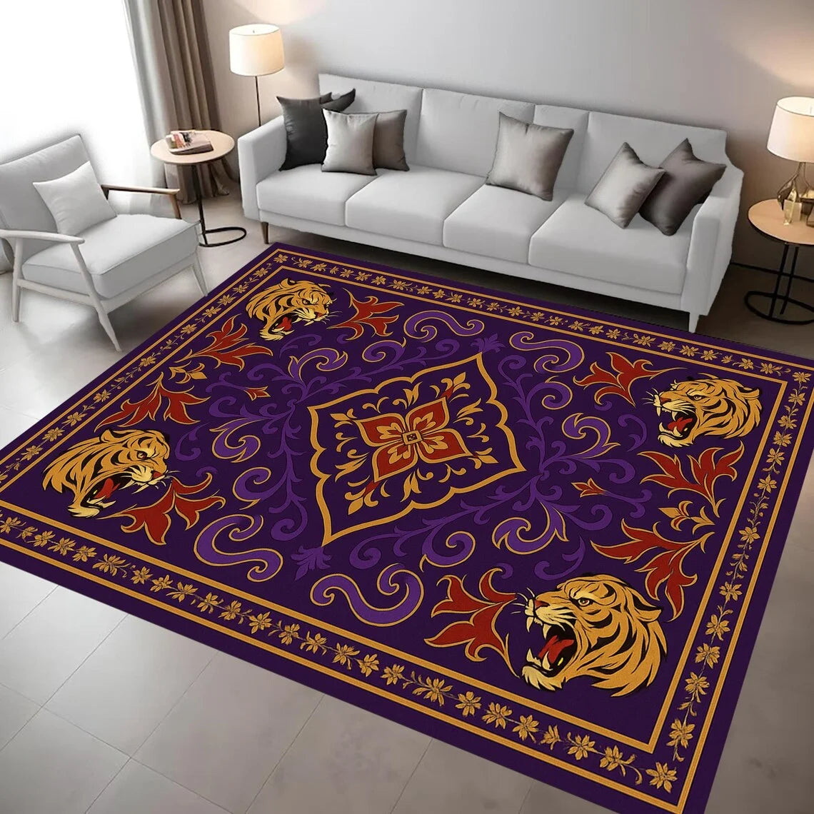 tapis violet floral tigre velours classique orné intérieur extérieur 40x60cm 50x80cm 80x120cm 120x160cm