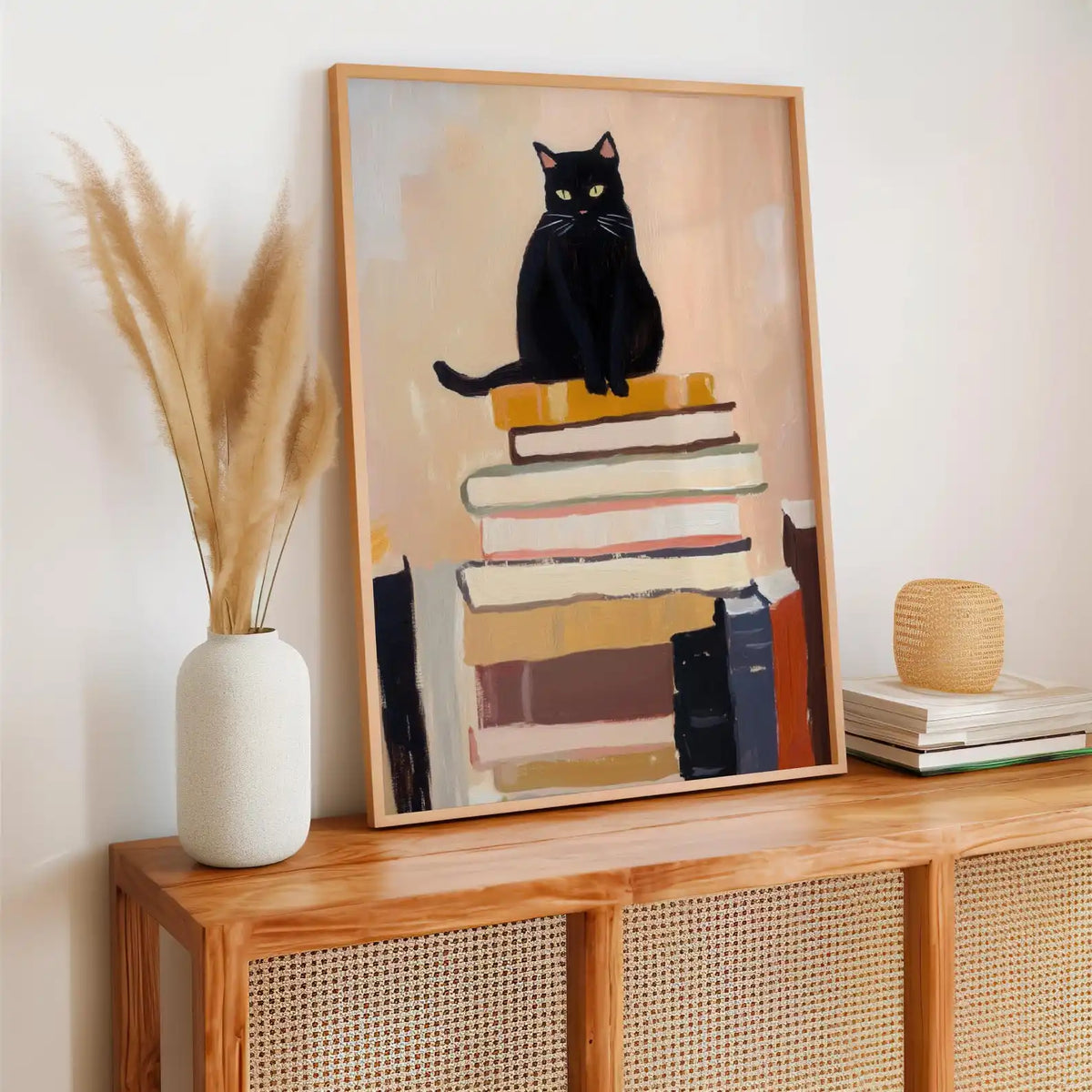 tableau moderne chat noir livres contemporain impression toile sans cadre chambre salon