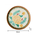 assiette plate décorative rotin tressé motif fleurs boho rustique couleur naturelle