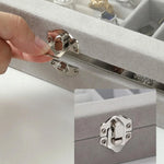 boîte bijoux velours blanc gris rose moderne compartiments boucles d'oreilles compartiment bague carte visite
