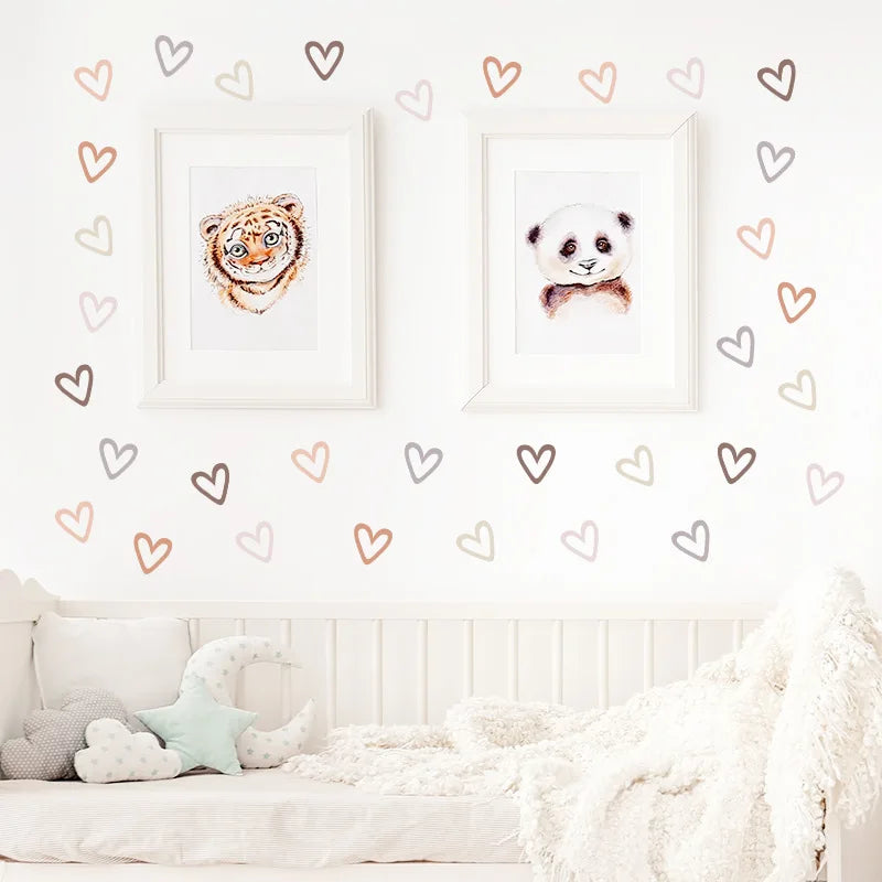 stickers muraux coeurs beige rose gris brun modernes adhésifs chambre enfants fonds écran