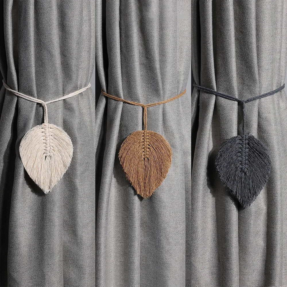accessoires fenetre rideau boho chic feuille tisse marron blanc gris opacite tressé decoration maison