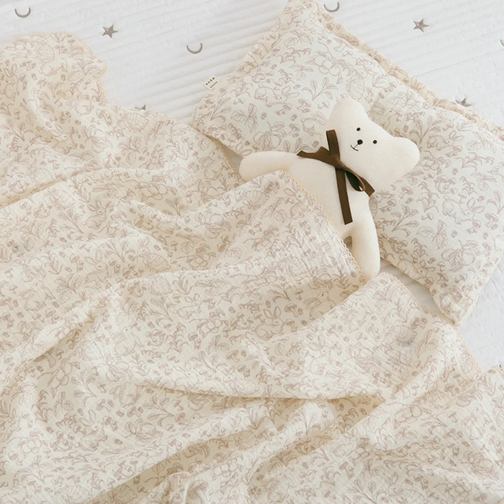couverture bébé coton fleurs motif floral douce confortable maison printemps automne lavage main beige