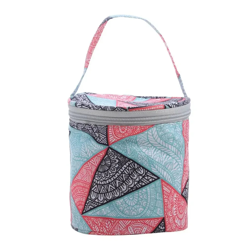 sac main rond polyestère réutilisable multi usages vert rose patchwork vintage fleur animal gravures