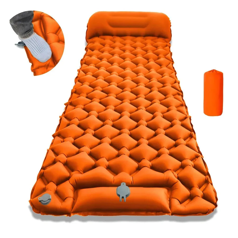 matelas gonflable camping pliant pompe main sac rangement oreiller randonnée